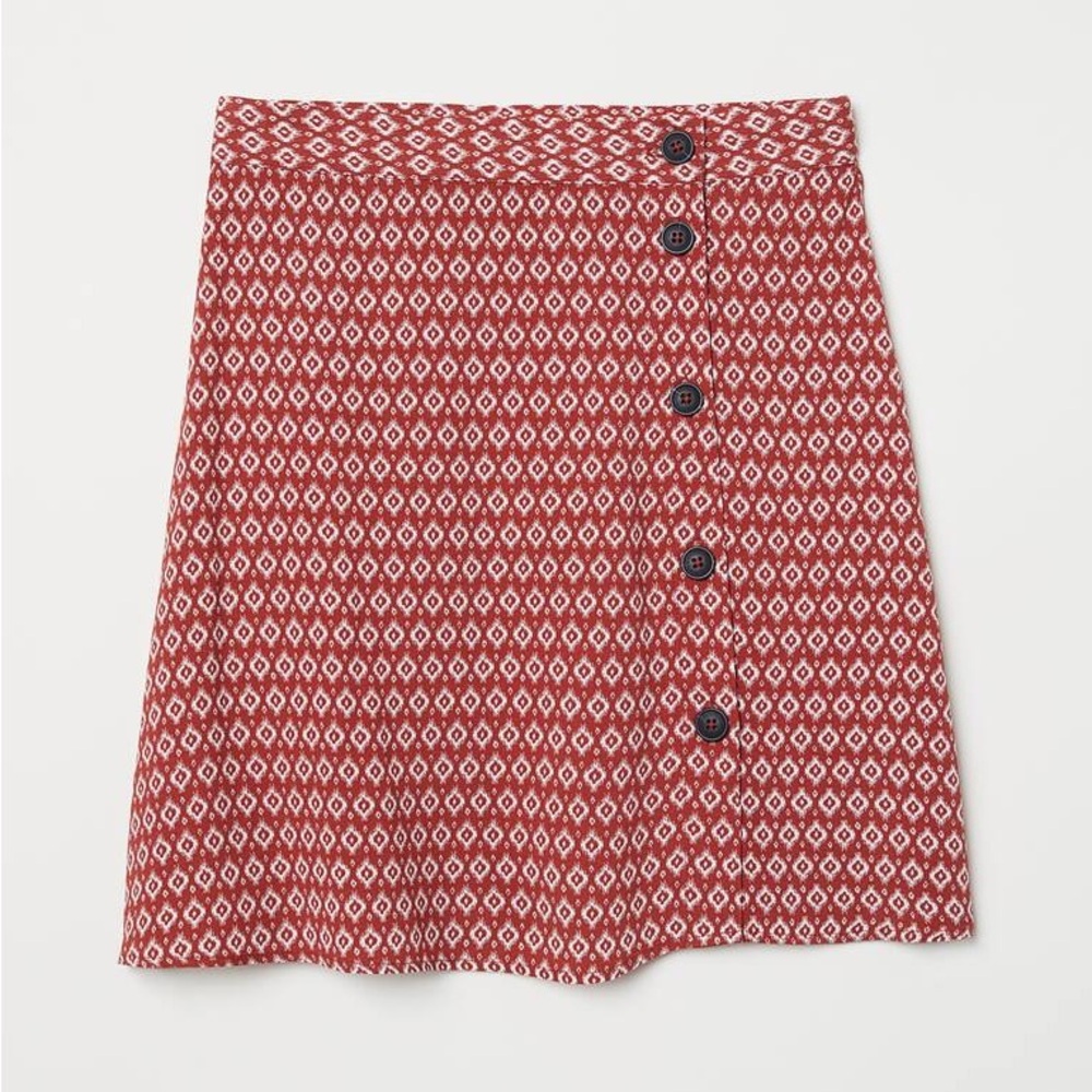 H&M Red and White Asymmetrical A-Line Mini Skirt